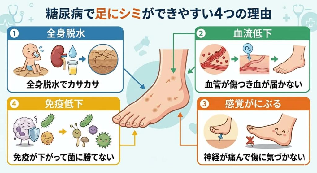 糖尿病で足にシミができやすい4つの理由